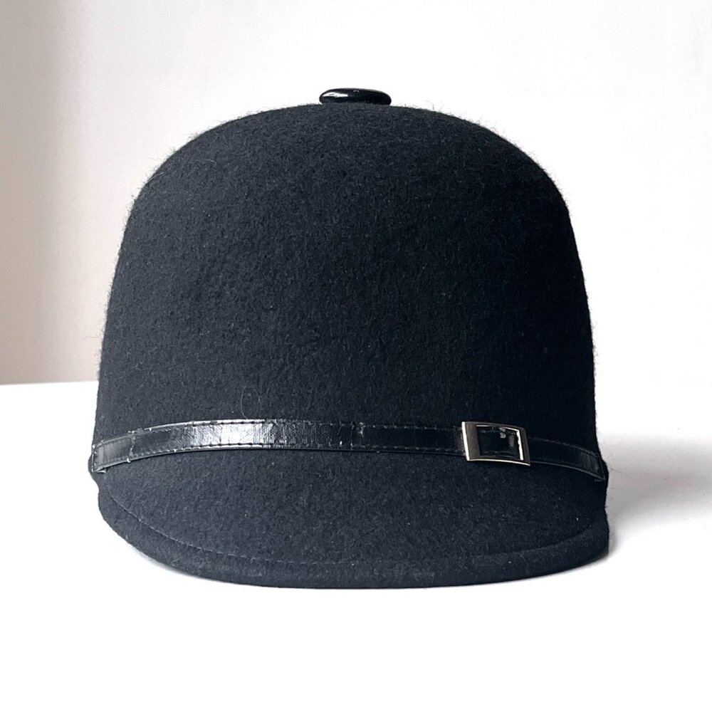 Vintage Basiquenti Black Felted Wool Equestrian Style Riding Cap Hat - Picture 5 of 7